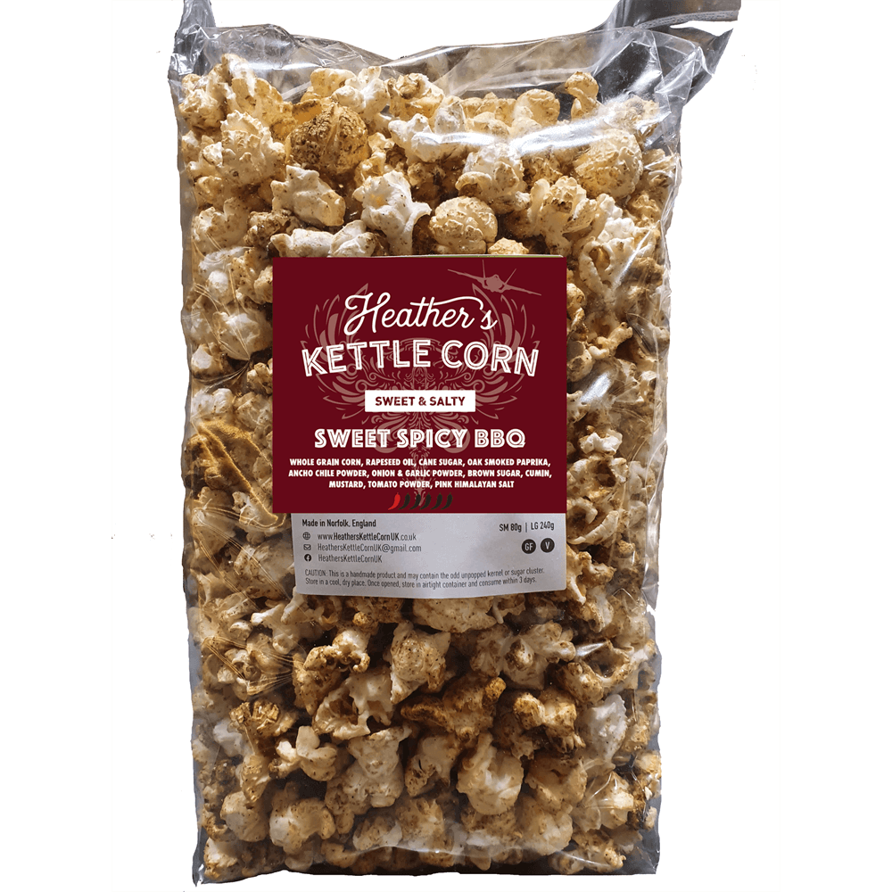 Heathers Kettle Corn Sweet Spicy BBQ Large 240g
